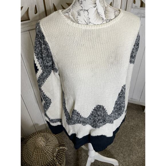 Curio Anthropologie Sweater Knit Blue White Vintage Cottagecore Y2K Size Medium - Picture 1 of 6